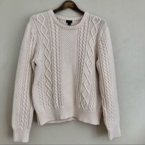 J. Crew Cable Knit Chunky Oversized Cream Off White Cotton Sweater Large